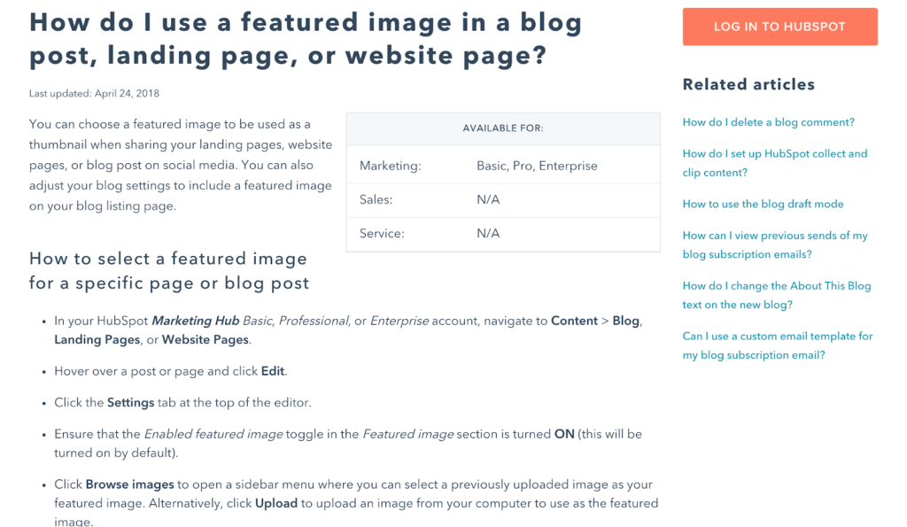 Hubspot content page - Tear Down of Hubspot Knowledge base