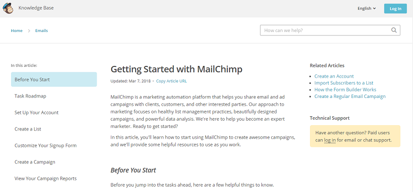 Mailchimp Table of Contents Knowledge Base