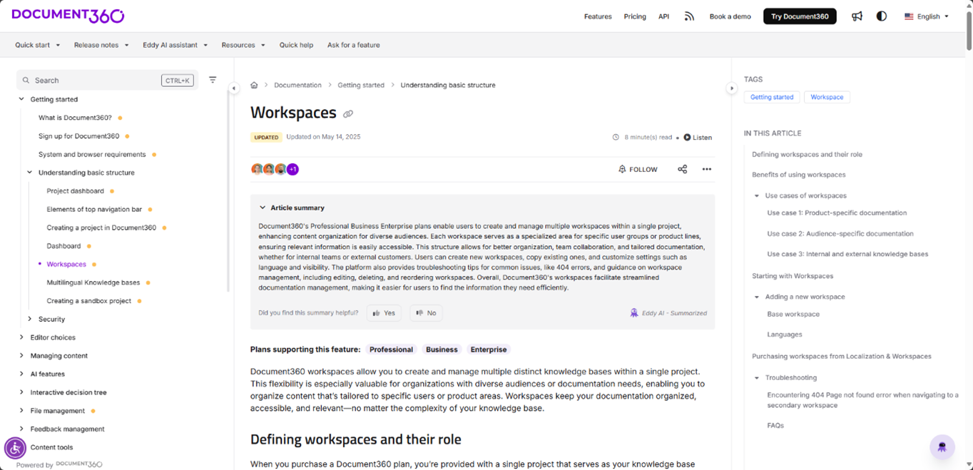 Document360 workspaces