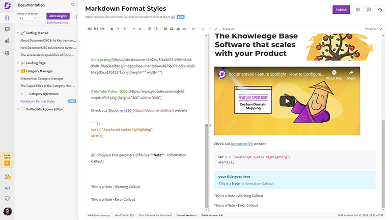 Feature Spotlight – Markdown Editor in Document360 - Document360