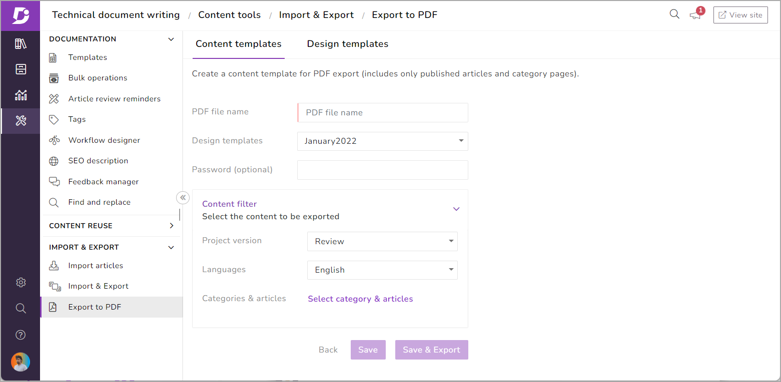 Import and export documentation in Document360