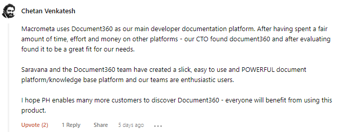 product-hunt-document360-comment-4