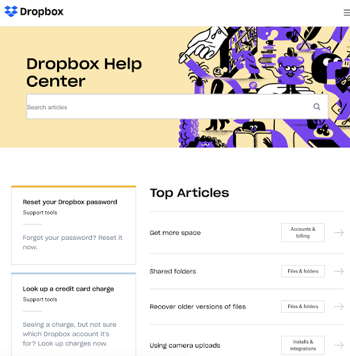 Dropbox knowledge base example