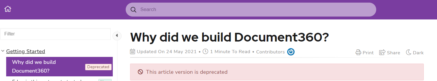 Deprecated label in knowledge base - Document360.