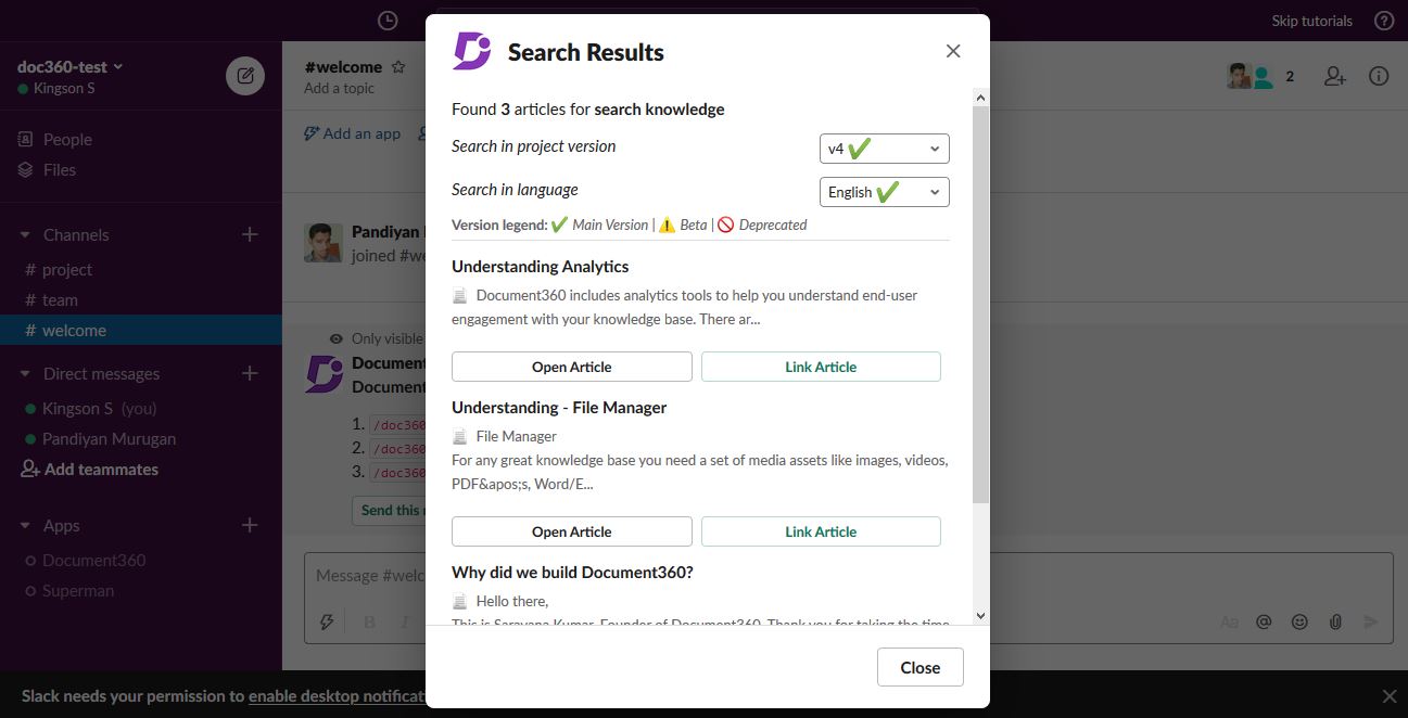 Slack command function for Search