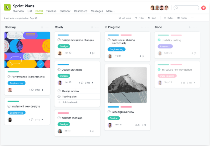 asana dashboard.