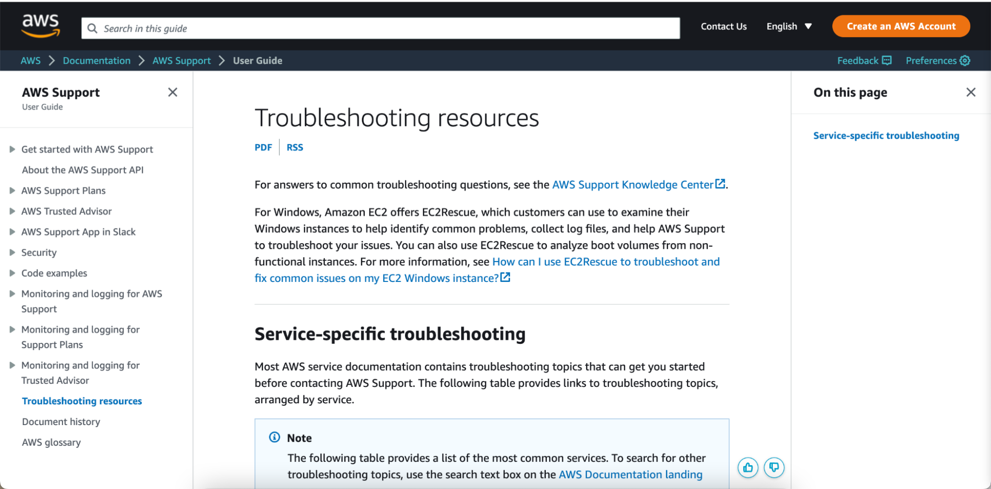 AWS troubleshooting guide