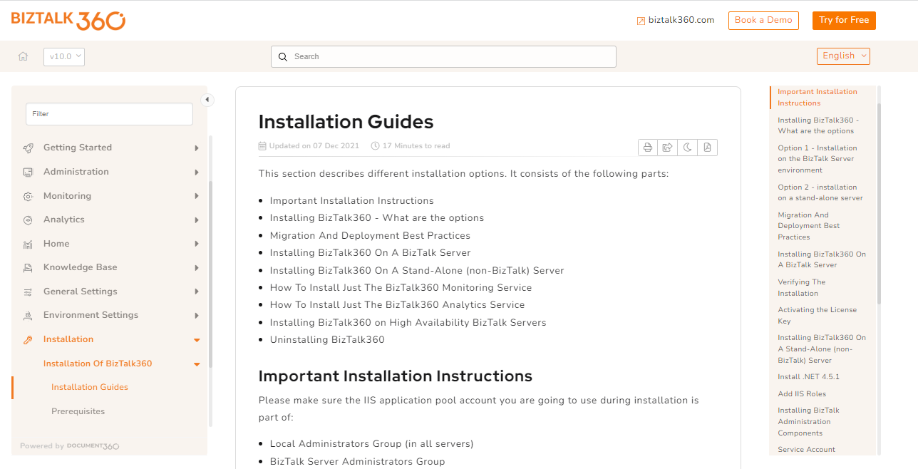 installation guide created using document360