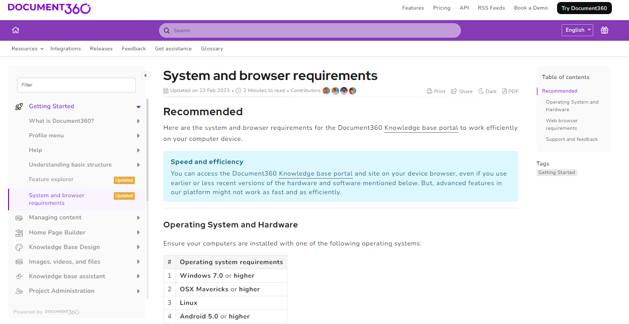 system and browser requirement example