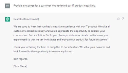 ChatGPT - Customer Review Response