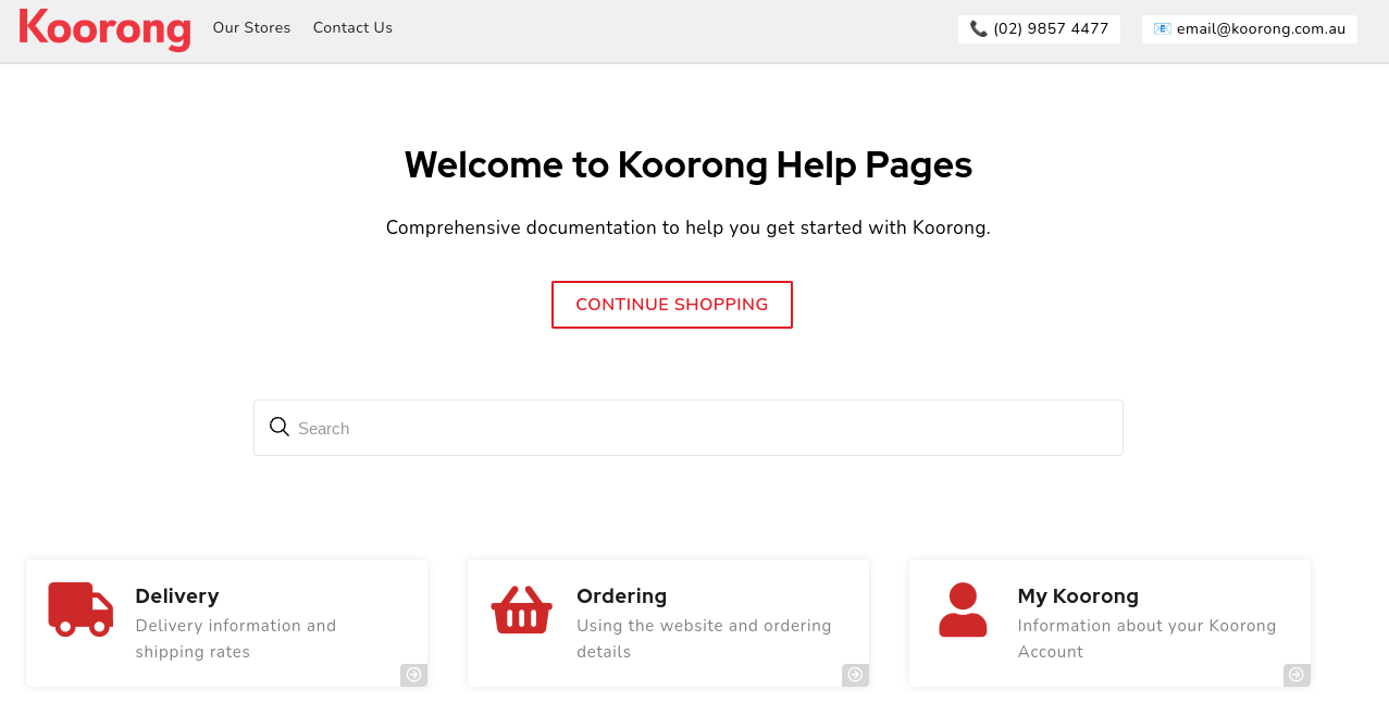 Koorong help page