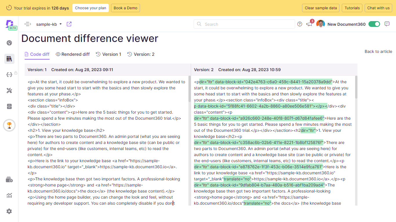 Document difference viewer