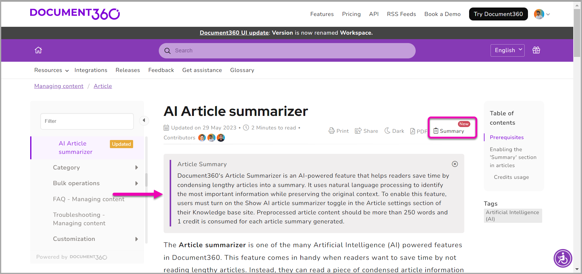 AI Article summarizer