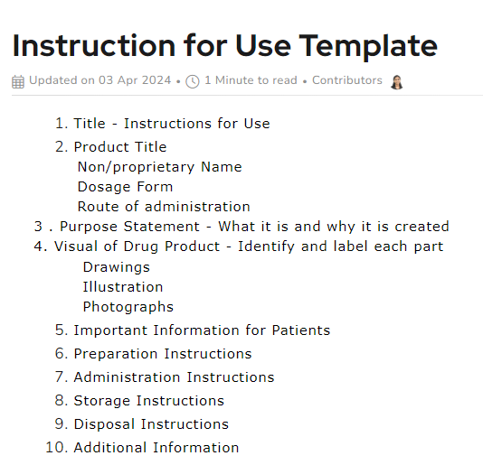 instruction for use template