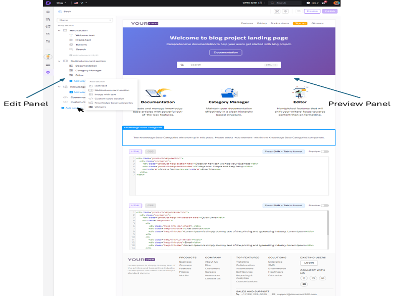 UX flow of Site Builder