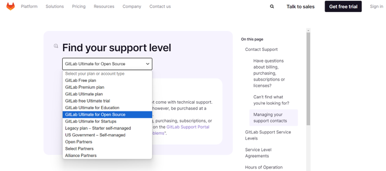 GitLab support ticket option