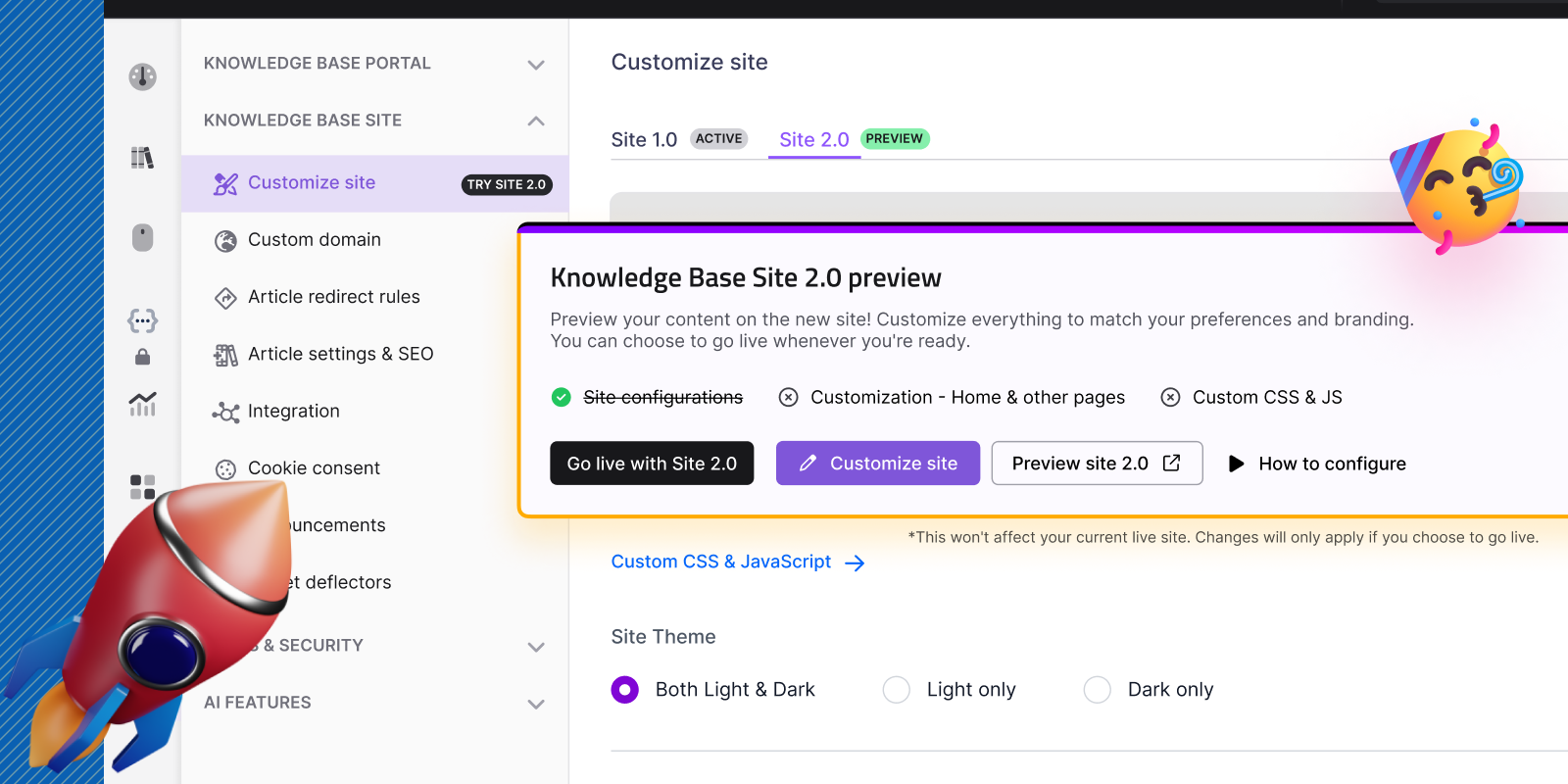 Move to the improved Knowledge base site 2.0 