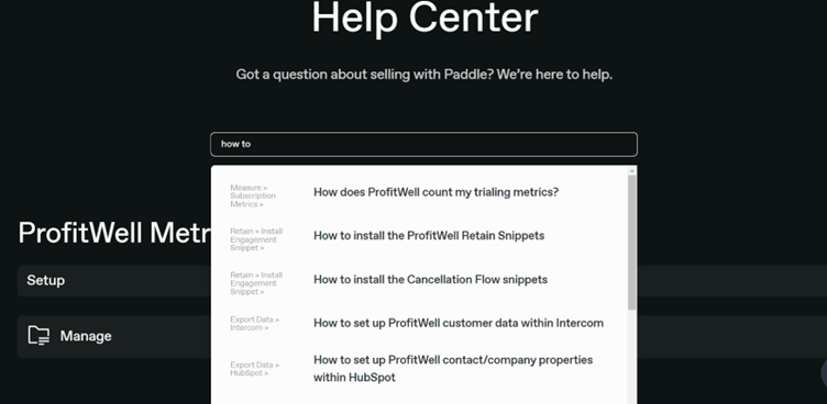 ProfitWell help center search