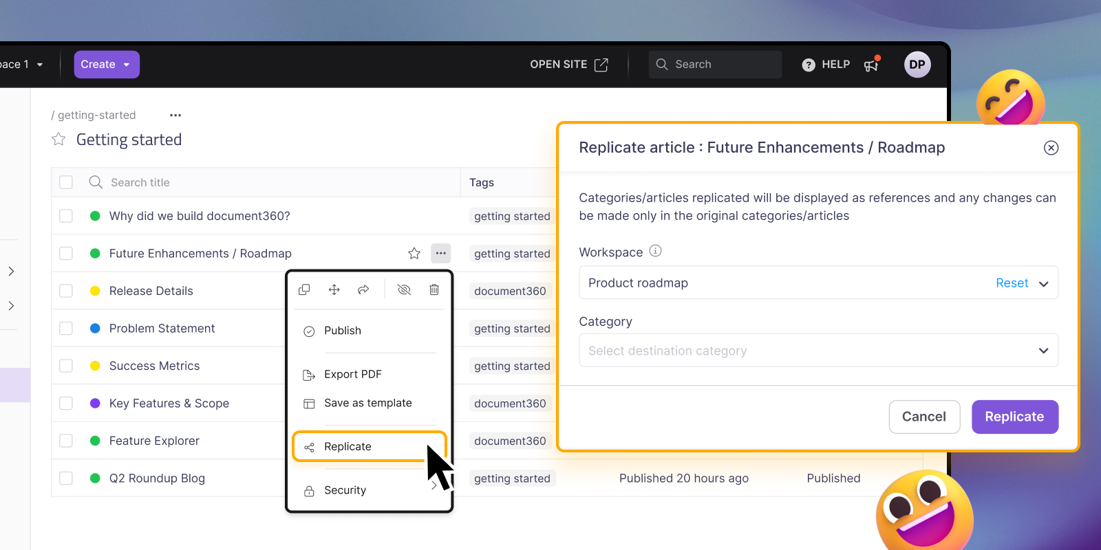 Replicate articles