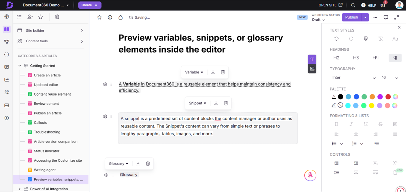 Preview variables