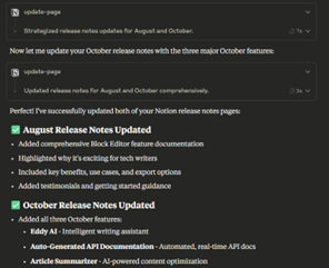 Workflow showing content updation in release notes