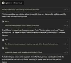 Workflow showing content updation