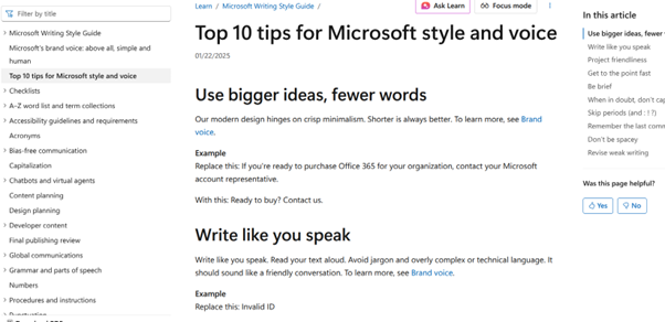 Microsoft style guide and voice