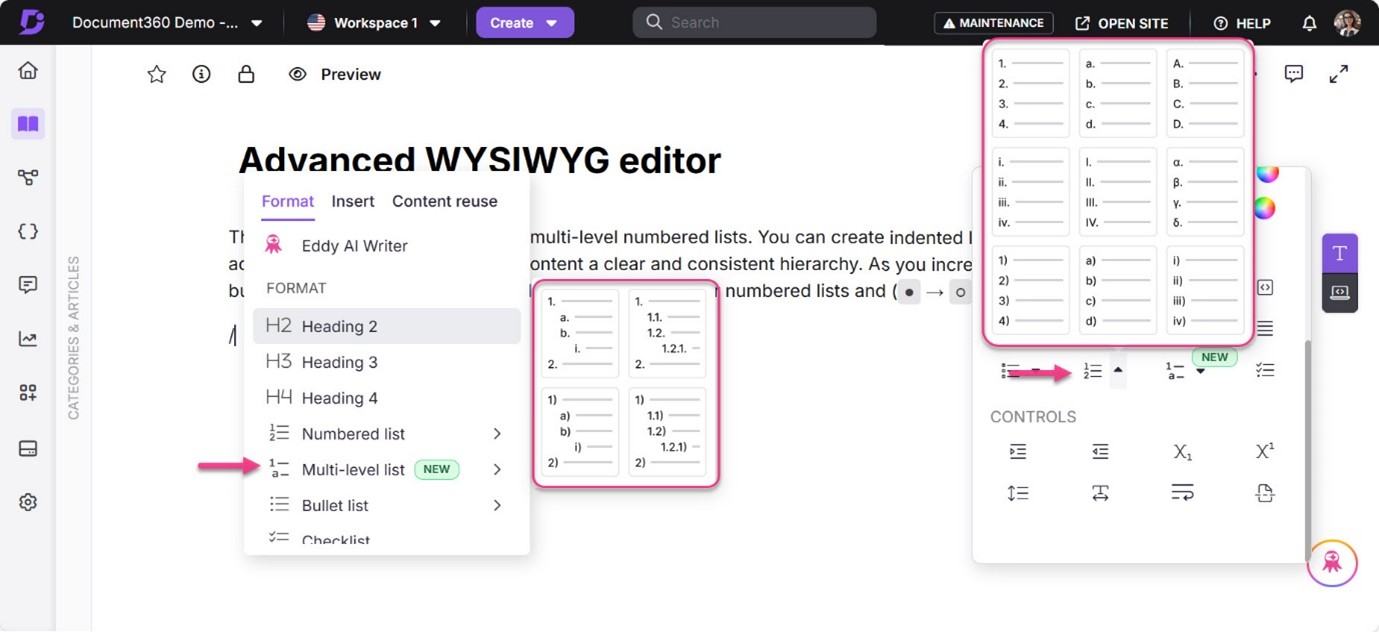 Multi-Level Numbered Lists