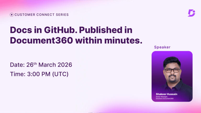 Docs in GitHub. Published in Document360 within minutes