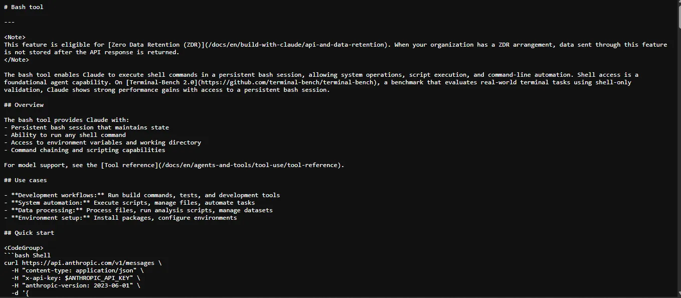 Anthropic API markdown request example