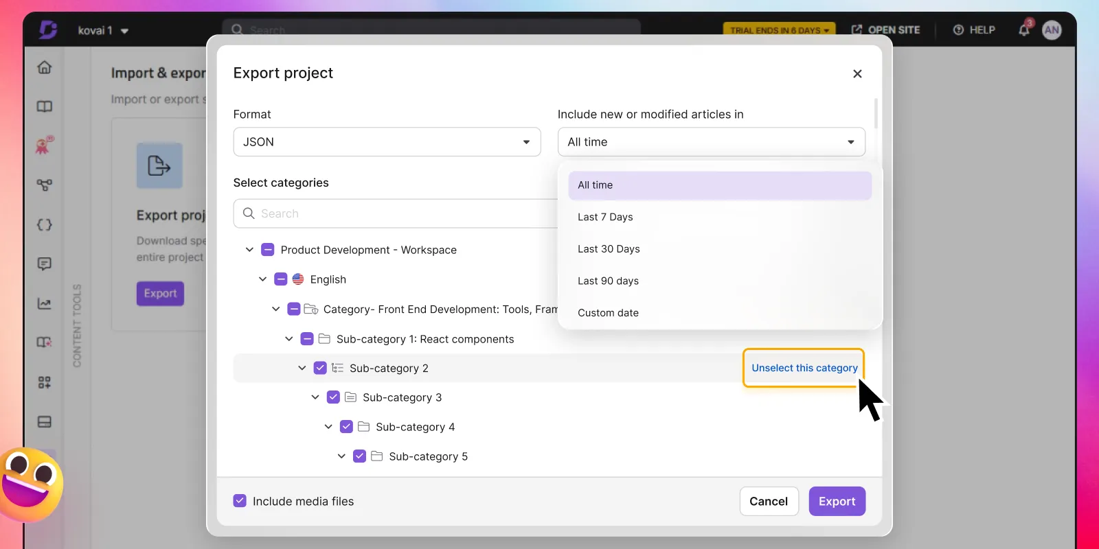 Improved complex export interface with article titles
