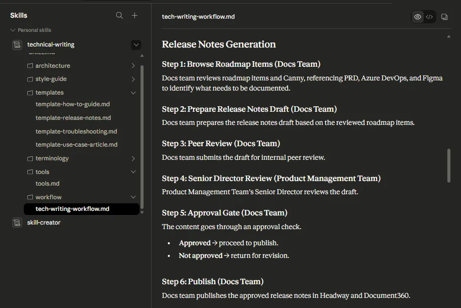 Workflow example for API documentation creation