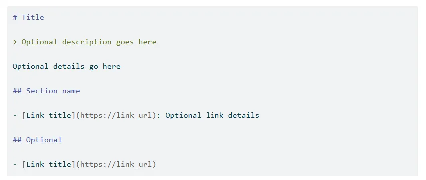 Markdown format for documentation URLs listing