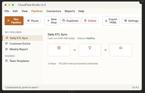 Current UI of CloudFlow Studio