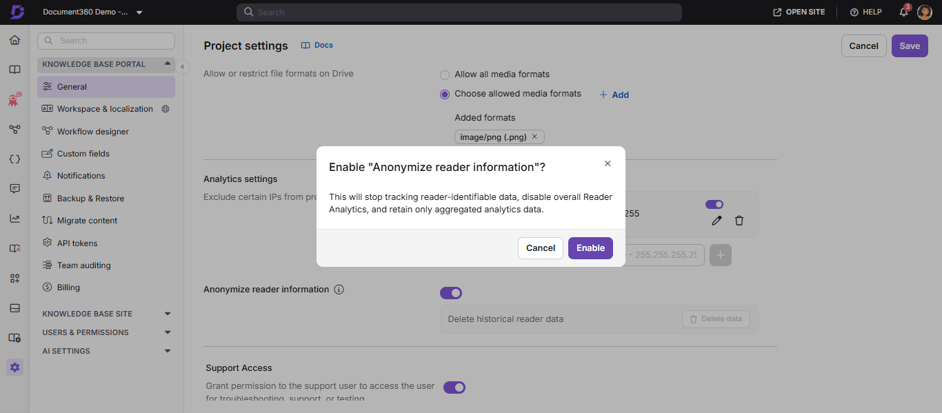 Analytics privacy mode