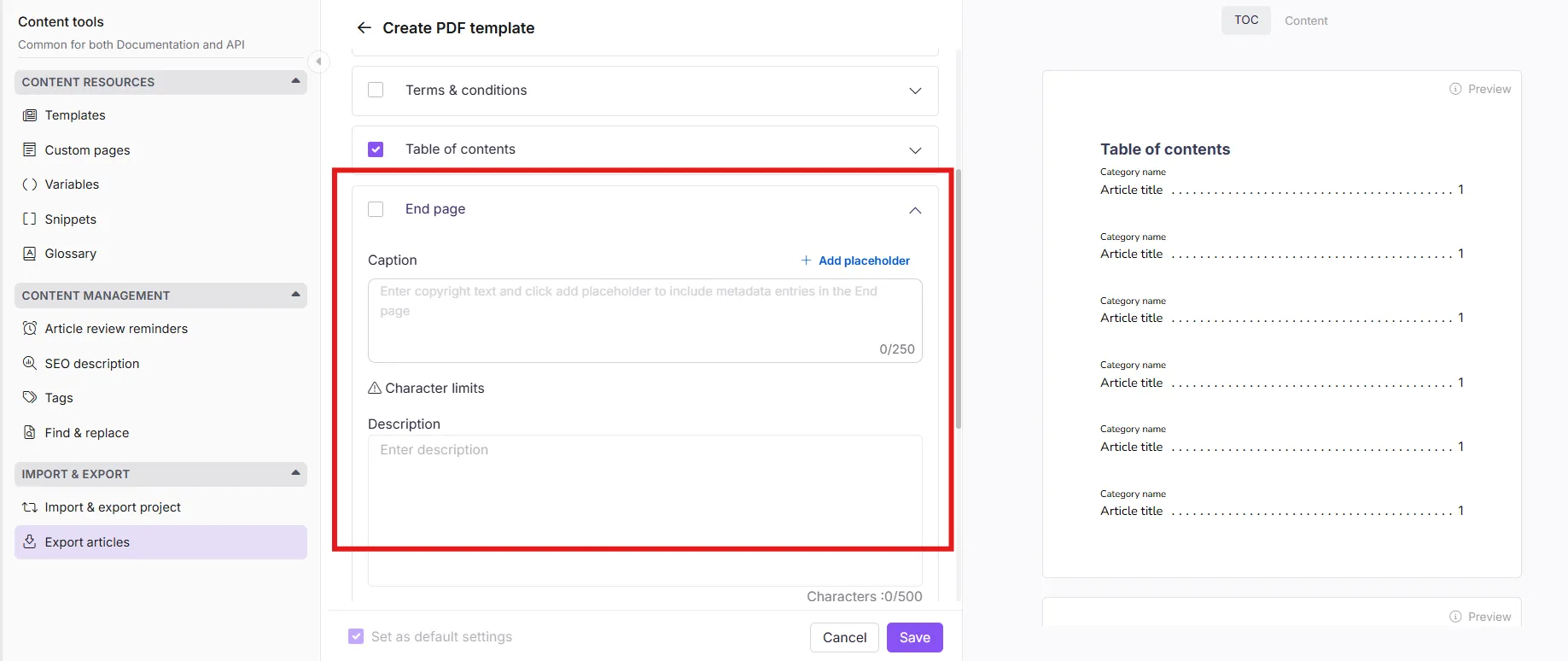 Dynamic metadata placeholders in advanced PDF customization