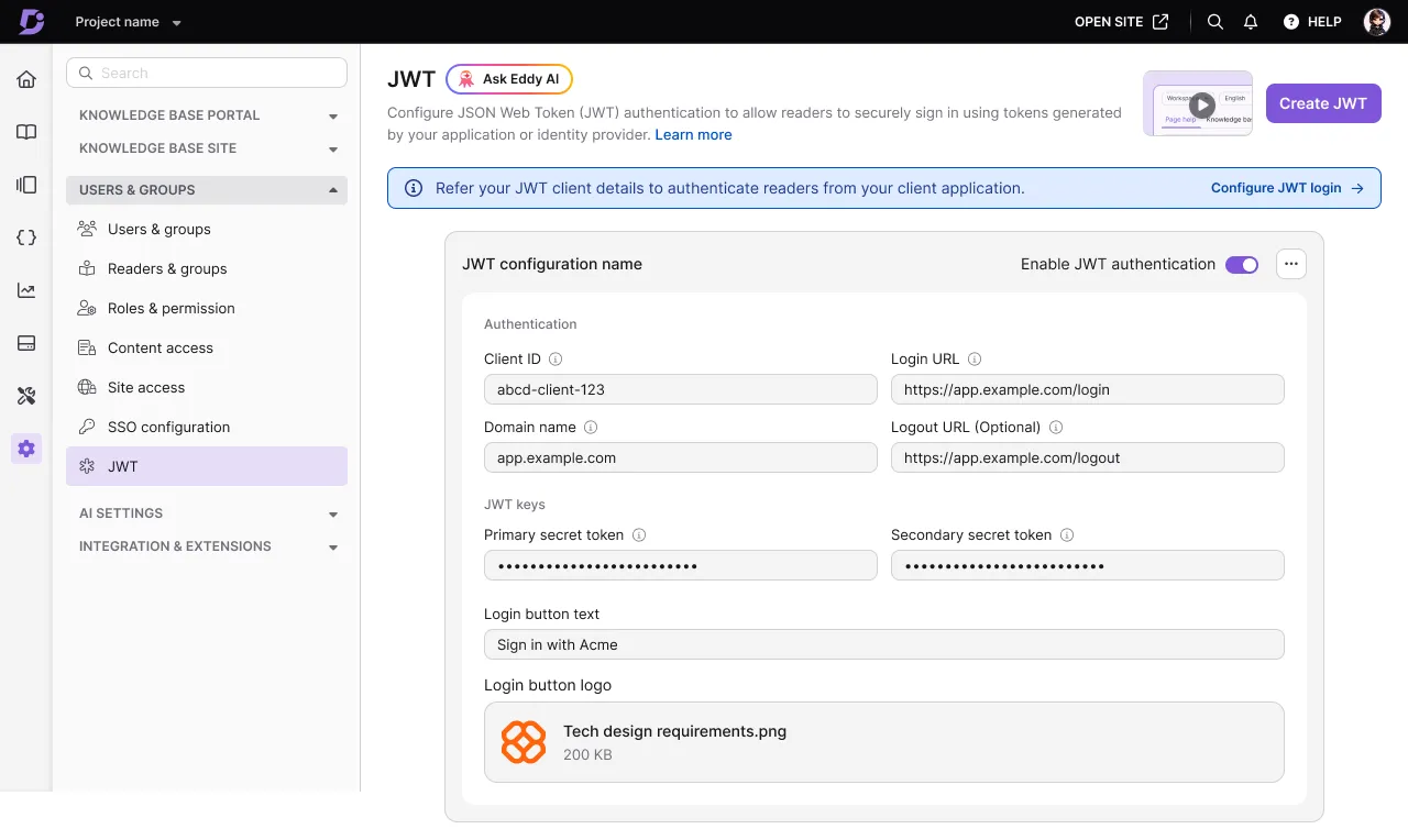 Independent JWT authentication setup illustration