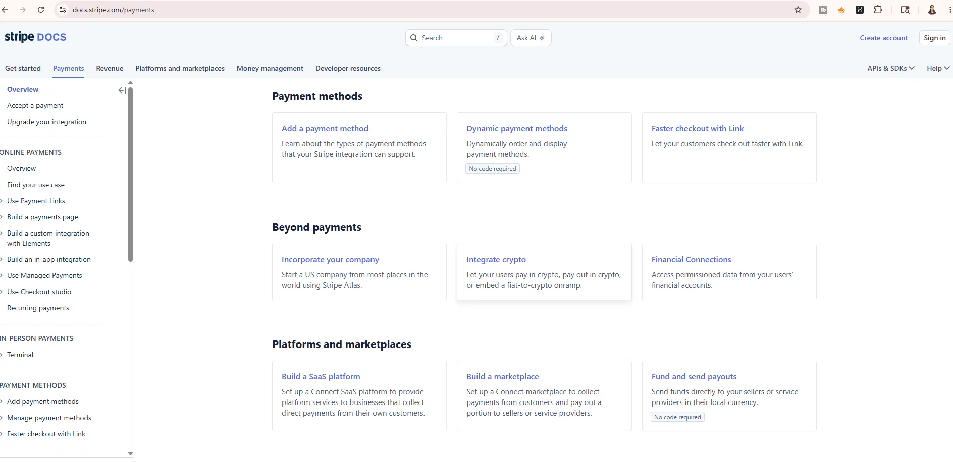 Stripe documentation on applying product principles