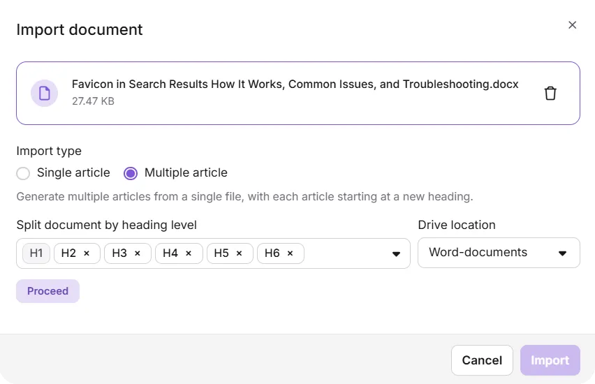 Seven organized articles for importing from Word