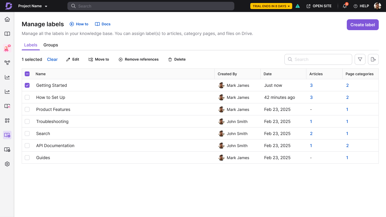 Manage-labels-page-showing-the-Labels-and-Groups-tabs