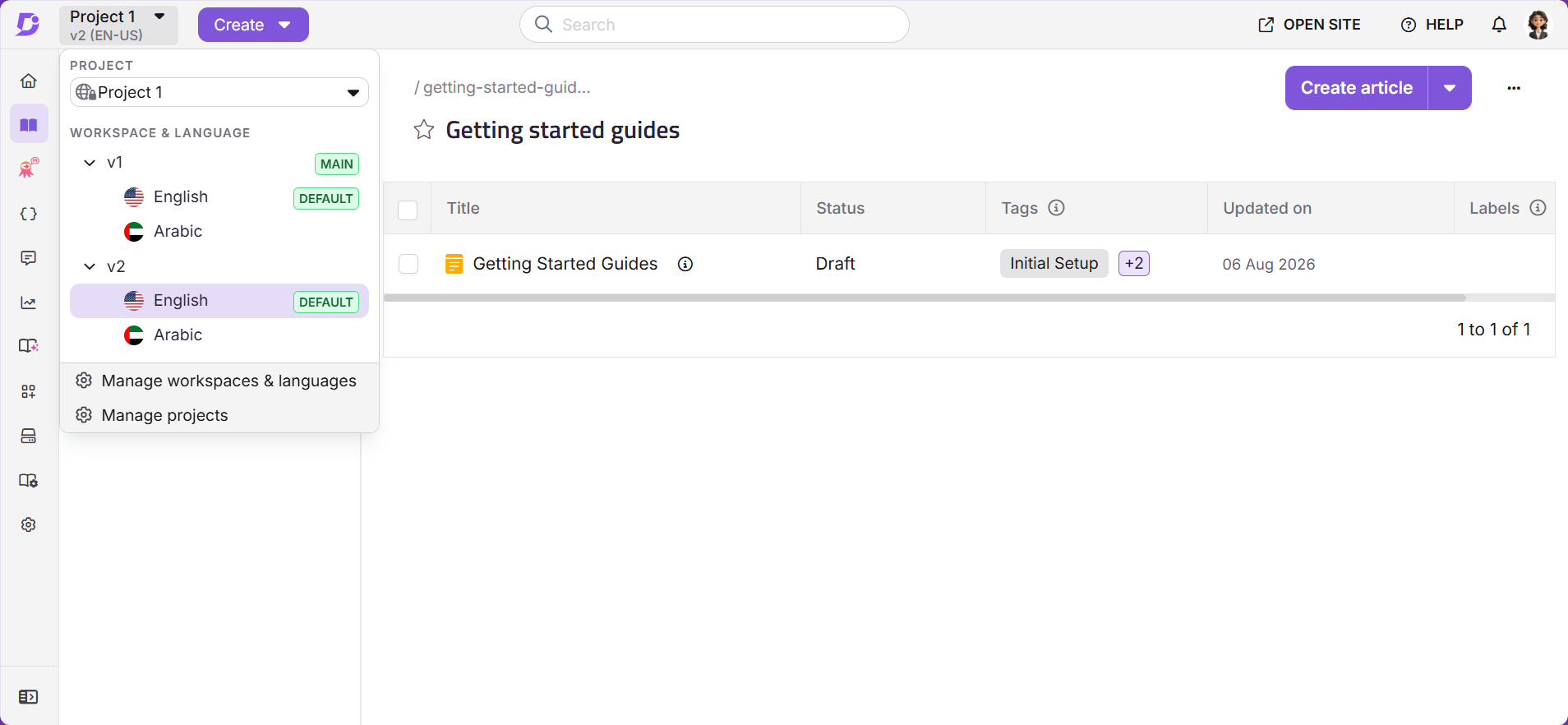 One Dropdown for Projects, Workspaces, and Languages