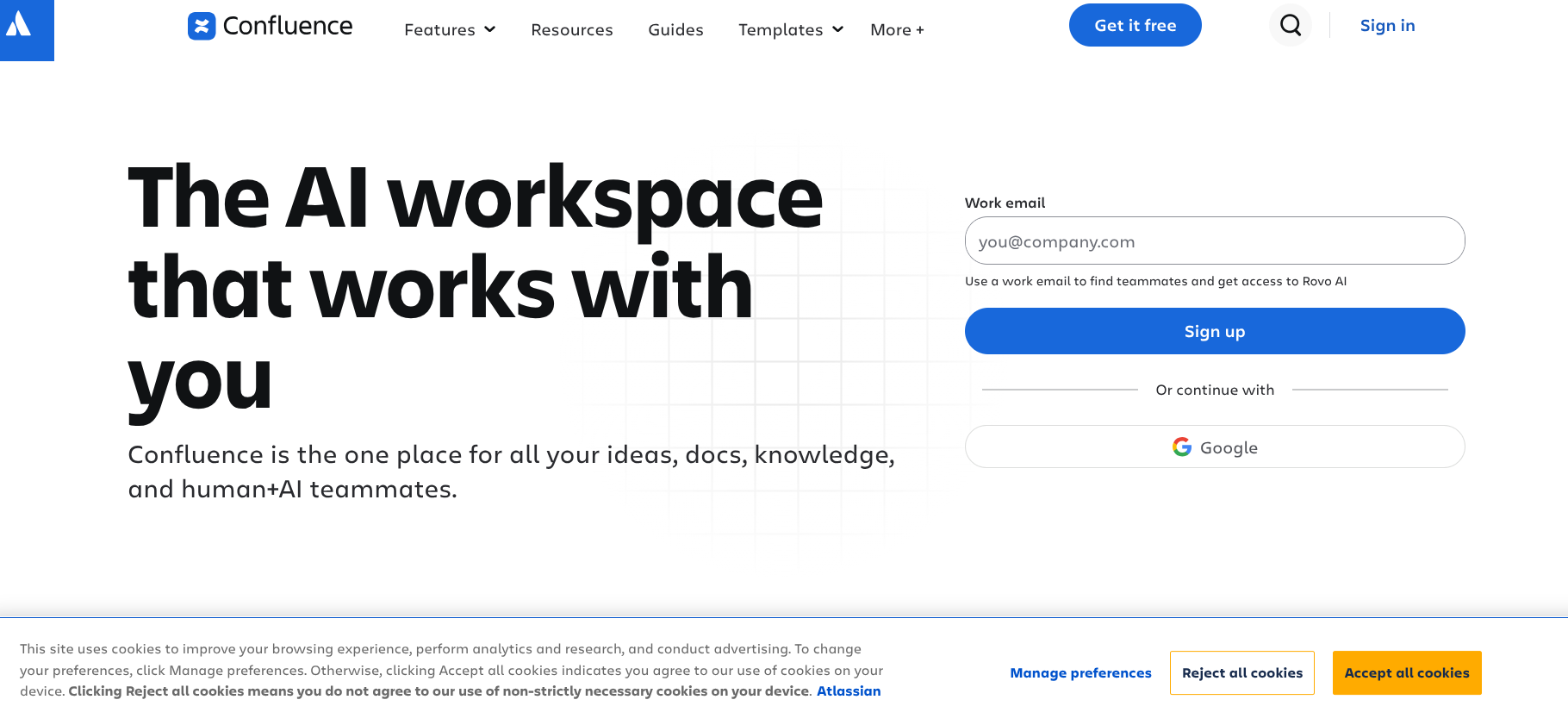 Atlassian Confluence AI workspace homepage