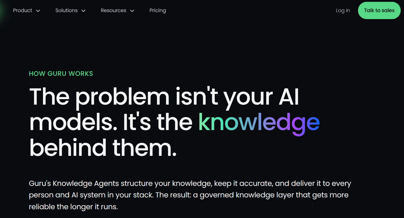 Guru knowledge management platform homepage
